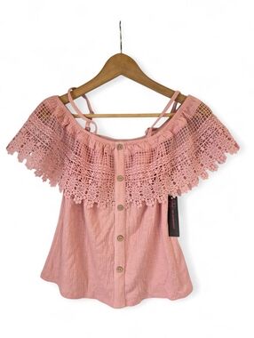 NOBO Pink Lace Trim Off-the-Shoulder Tank Size Medium